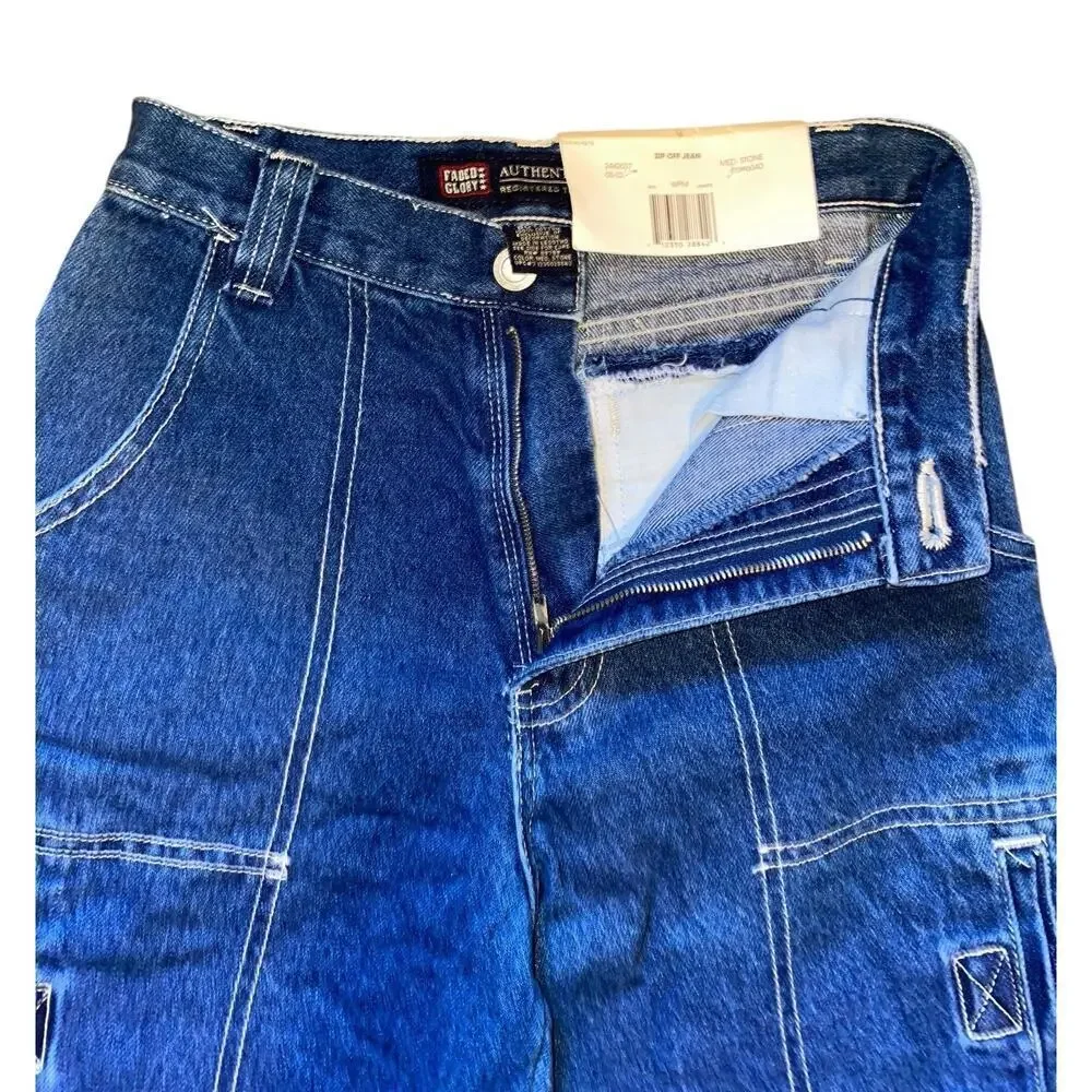 Vintage Faded Glory Cargo Blue Jeans Boys Youth 8 Convertible Shorts Y2K